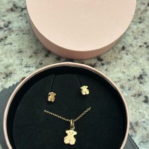 Tous Gold Bear Necklace and Earrings Set